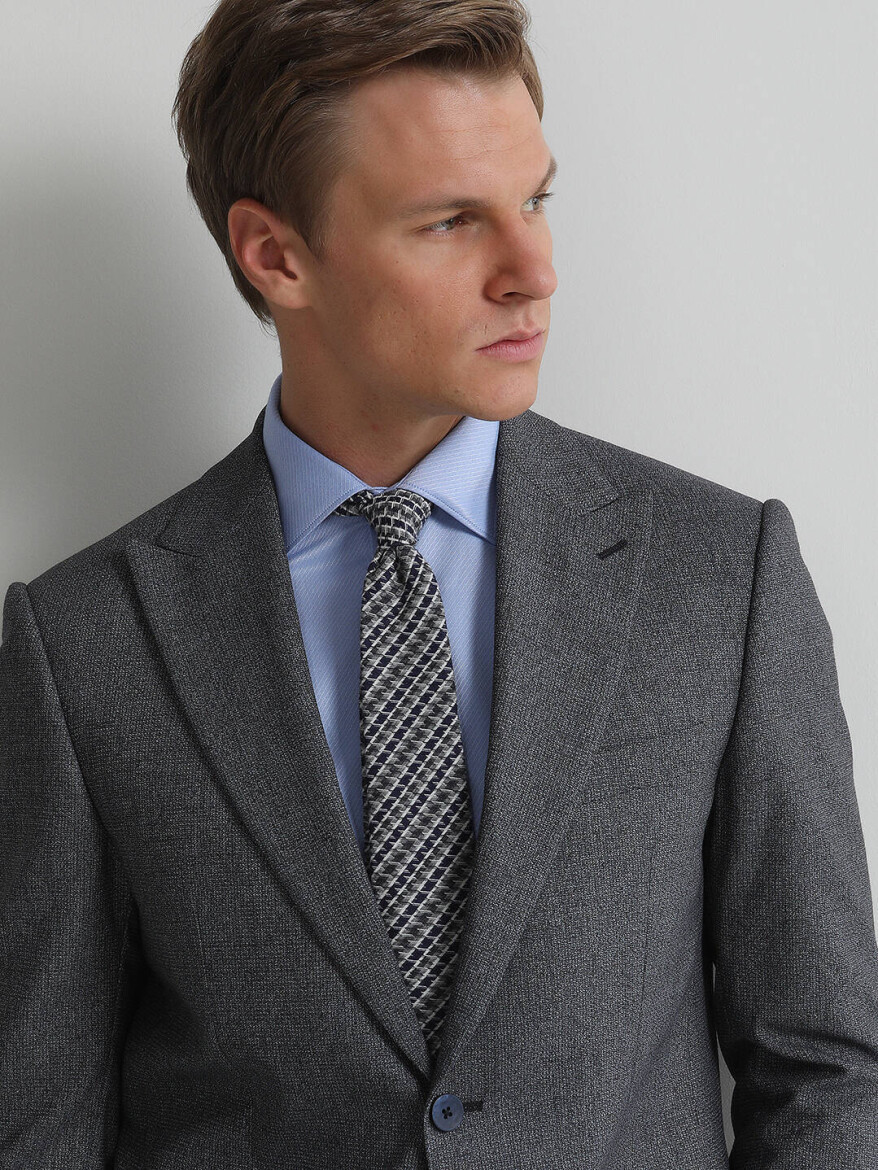 Dark Blue Micro Regular Fit Suit - 2