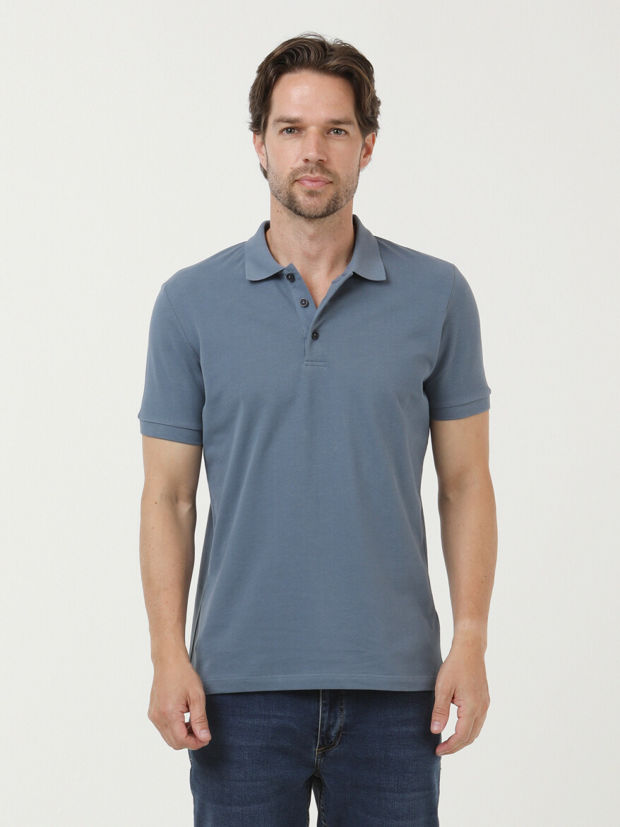 Dark Blue Plain Polo Neck 100% Cotton T-Shirt - 2