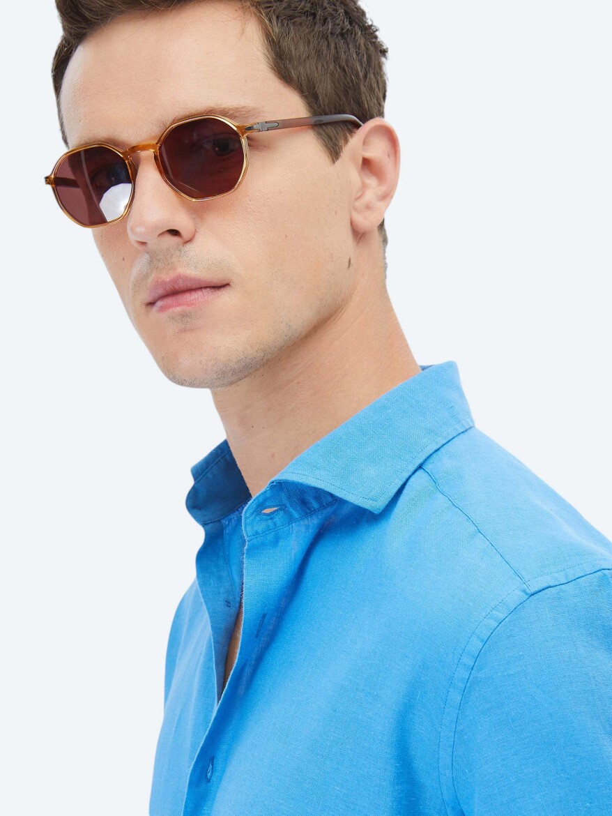 Dark Blue Plain Regular Fit Long Weaving Casual Cotton Blended Shirt - 6