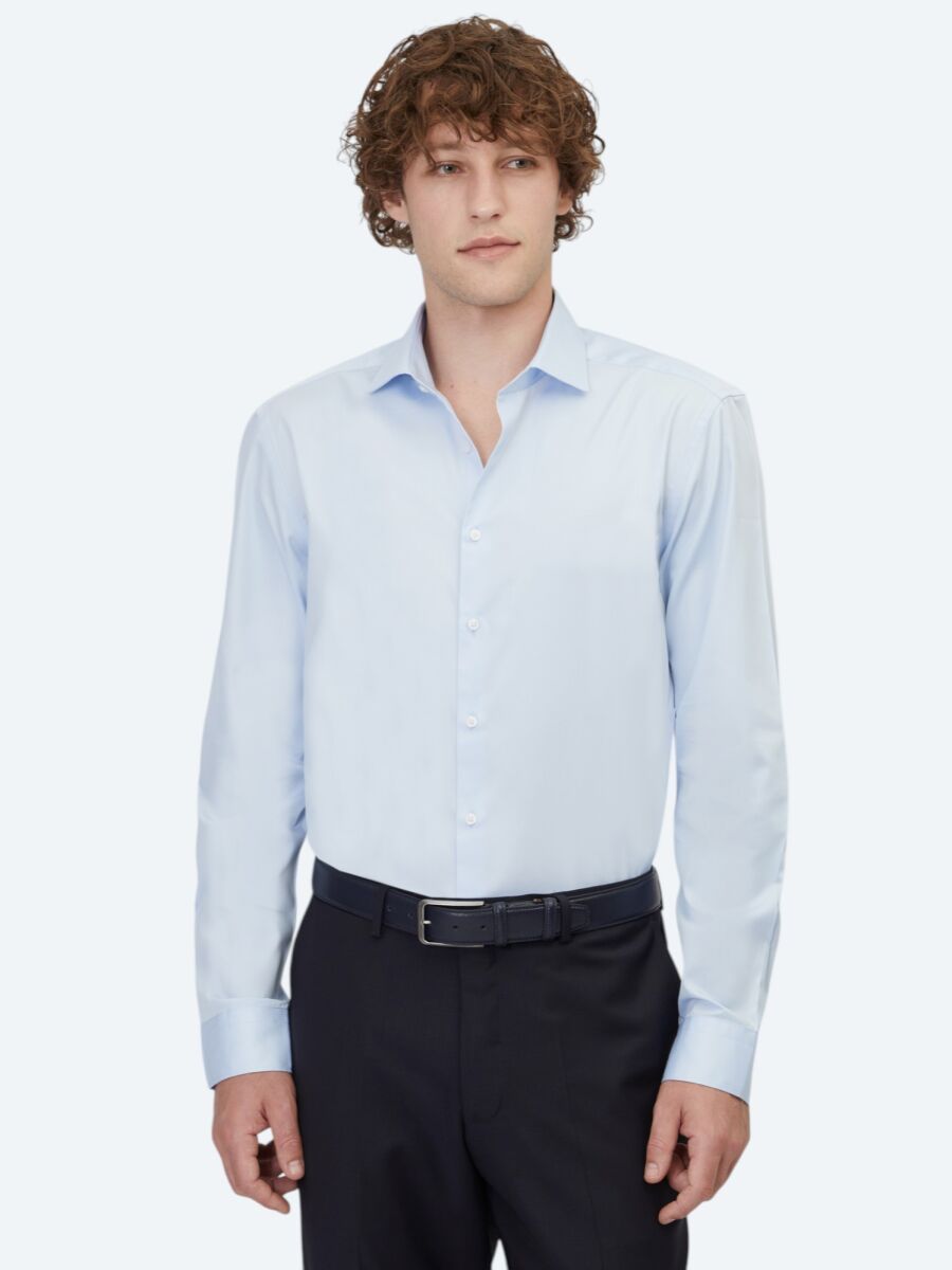 Dark Blue Plain Regular Fit Long Weaving Classical 100% Cotton Shirt - 3