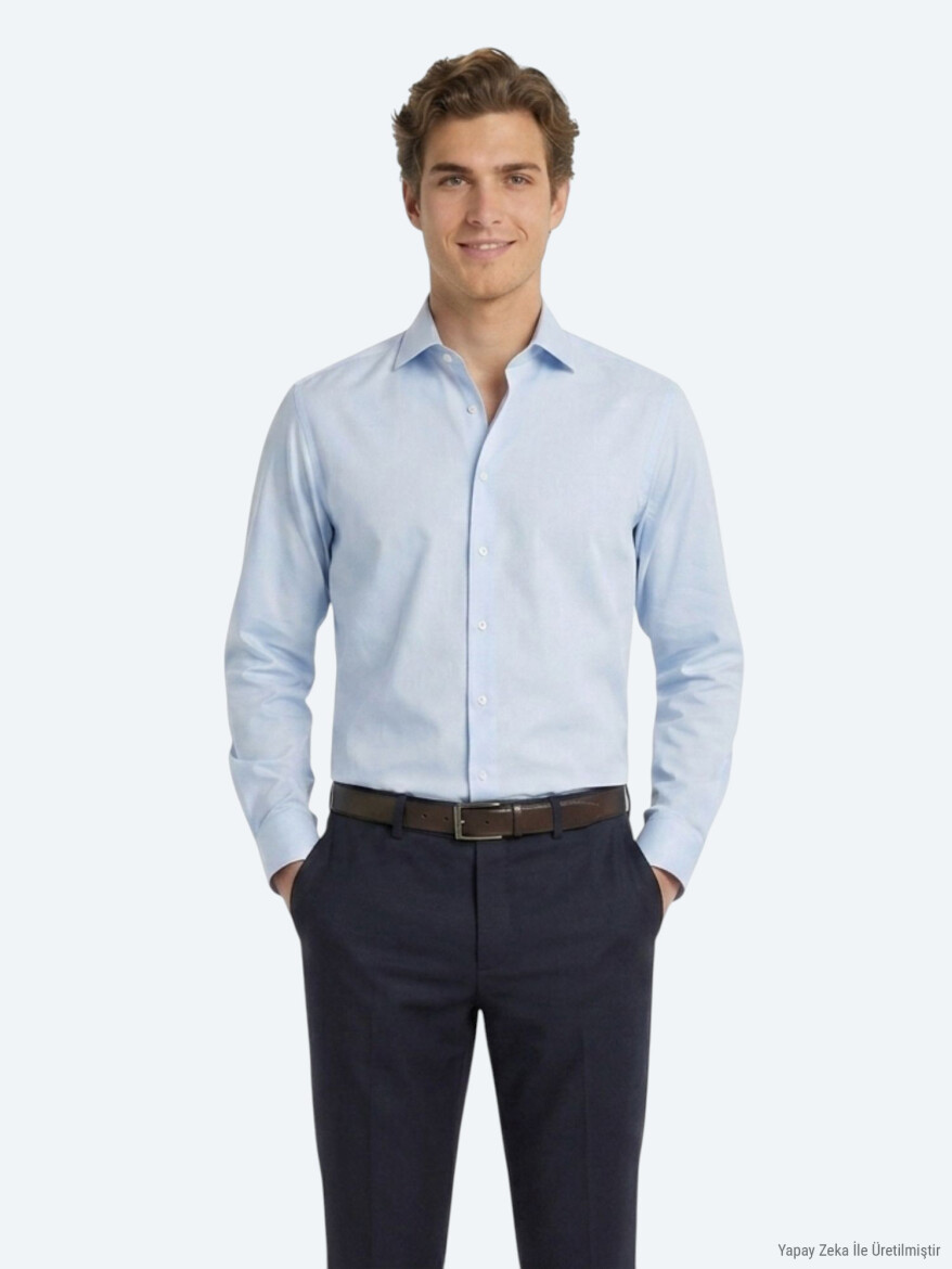 Dark Blue Plain Regular Fit Long Weaving Classical 100% Cotton Shirt 