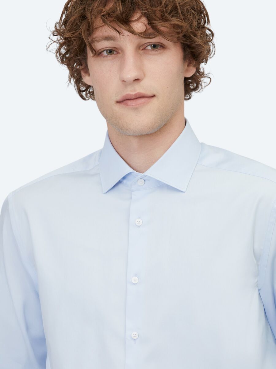 Dark Blue Plain Regular Fit Weaving Classical 100% Cotton Shirt - 4