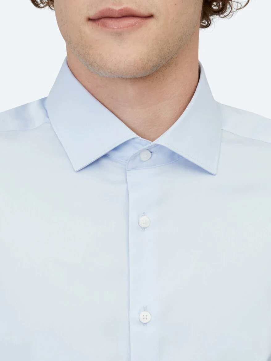 Dark Blue Plain Regular Fit Weaving Classical 100% Cotton Shirt - 5