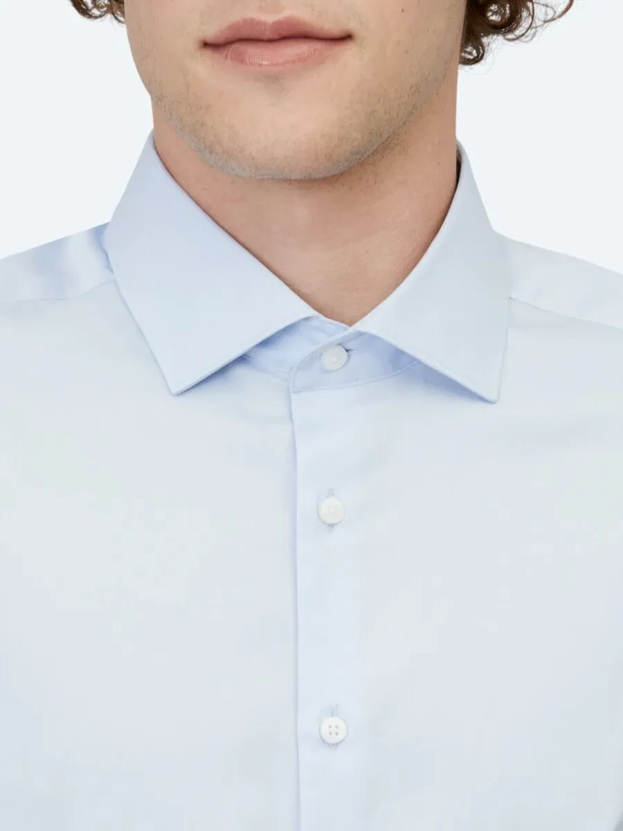 Dark Blue Plain Regular Fit Weaving Classical 100% Cotton Shirt - 5