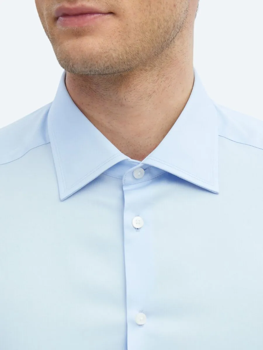 Dark Blue Plain Slim Fit Weaving Classical 100% Cotton Shirt - 5