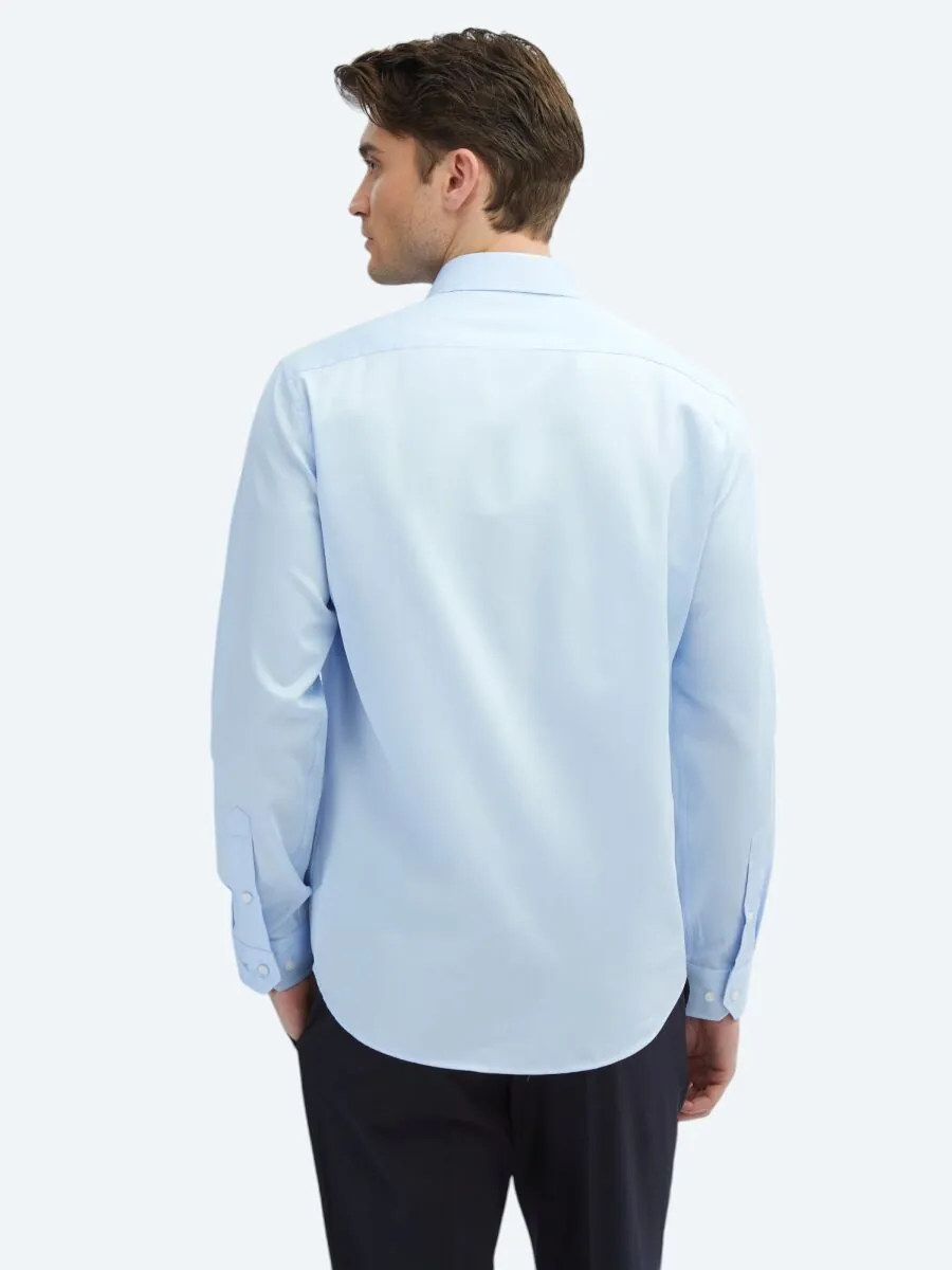 Dark Blue Plain Slim Fit Weaving Classical 100% Cotton Shirt - 6