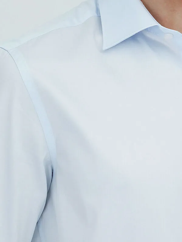 Dark Blue Plain Slim Fit Weaving Classical 100% Cotton Shirt - 3