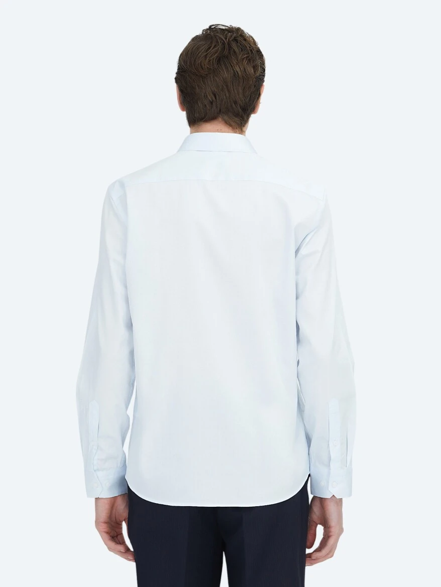 Dark Blue Plain Slim Fit Weaving Classical 100% Cotton Shirt - 5