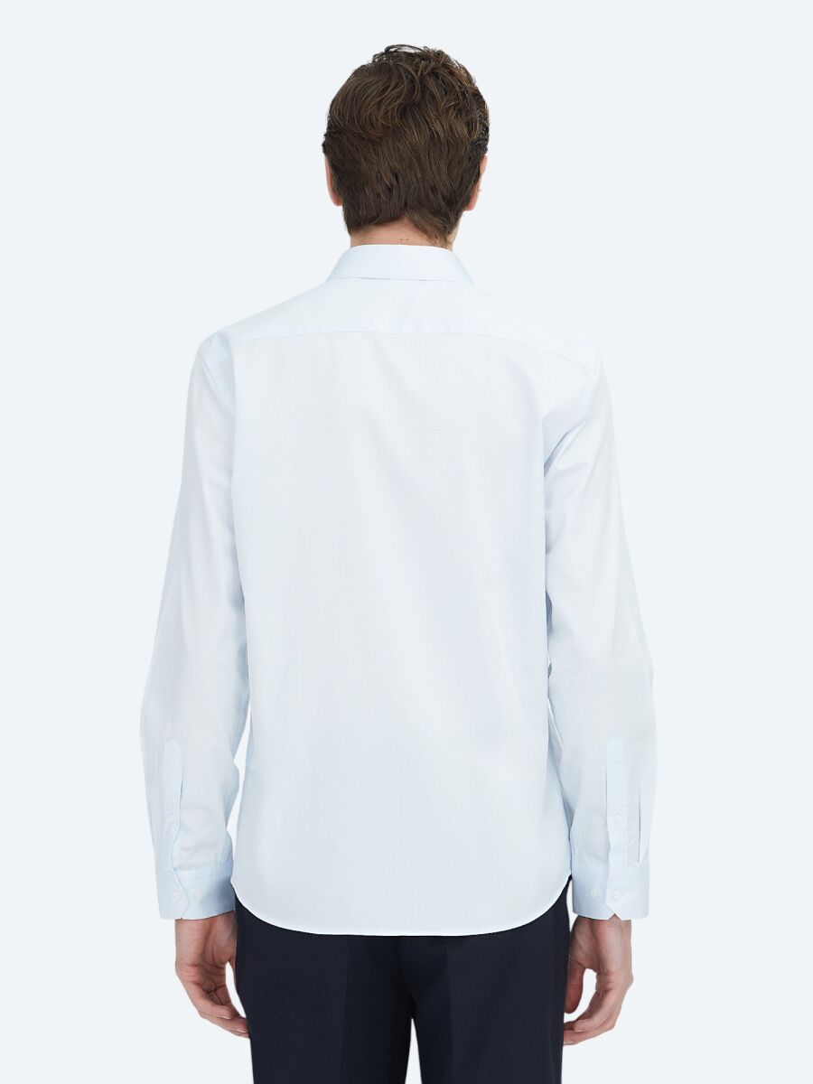 Dark Blue Plain Slim Fit Weaving Classical 100% Cotton Shirt - 5