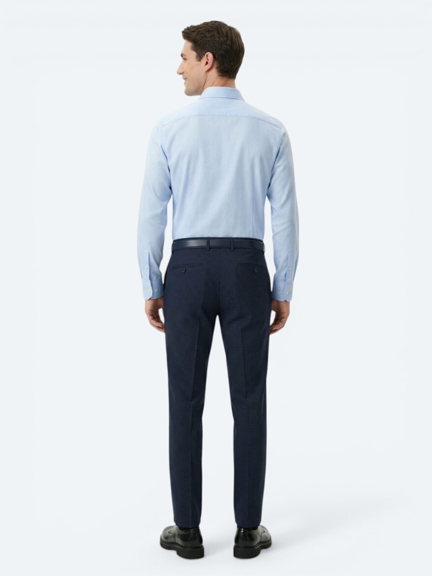 Dark Blue Regular Fit Long Weaving Classical Cotton Blended Shirt - 4