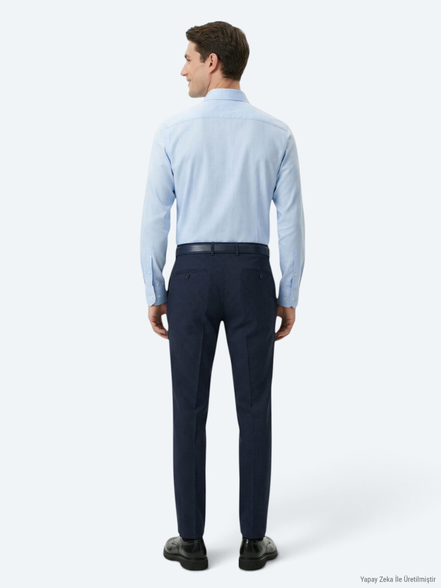 Dark Blue Regular Fit Long Weaving Classical Cotton Blended Shirt - 4