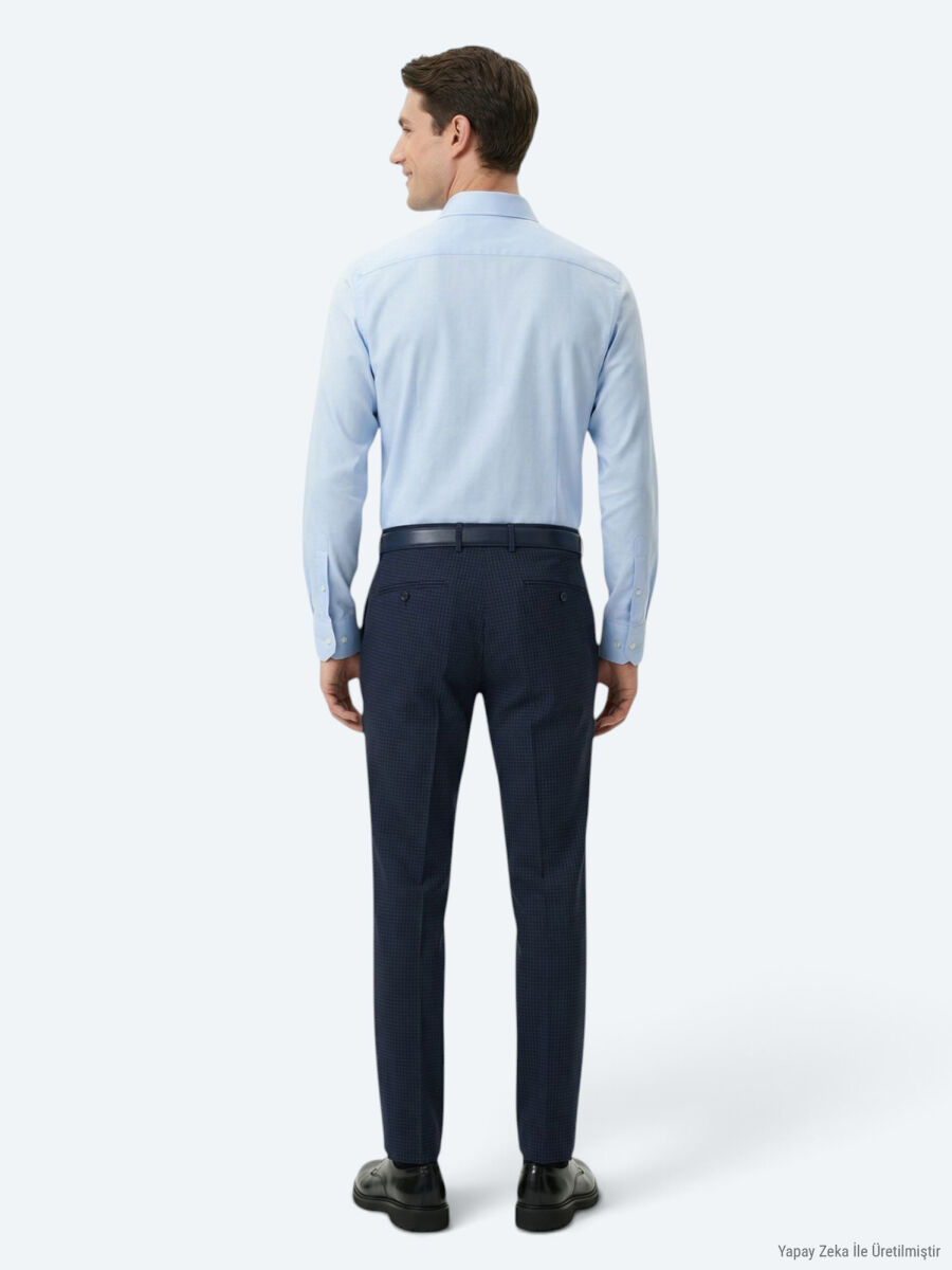 Dark Blue Regular Fit Long Weaving Classical Cotton Blended Shirt - 4