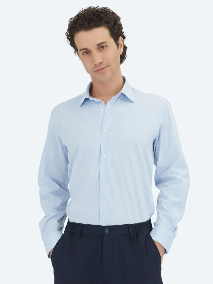 Dark Blue Regular Fit Weaving Classical Cotton Blended Shirt - 1