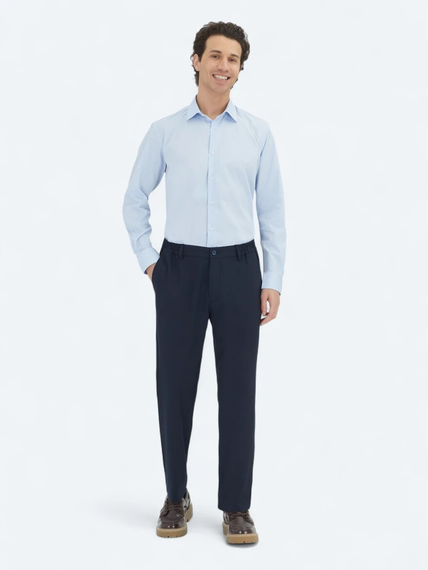 Dark Blue Regular Fit Weaving Classical Cotton Blended Shirt - KİP