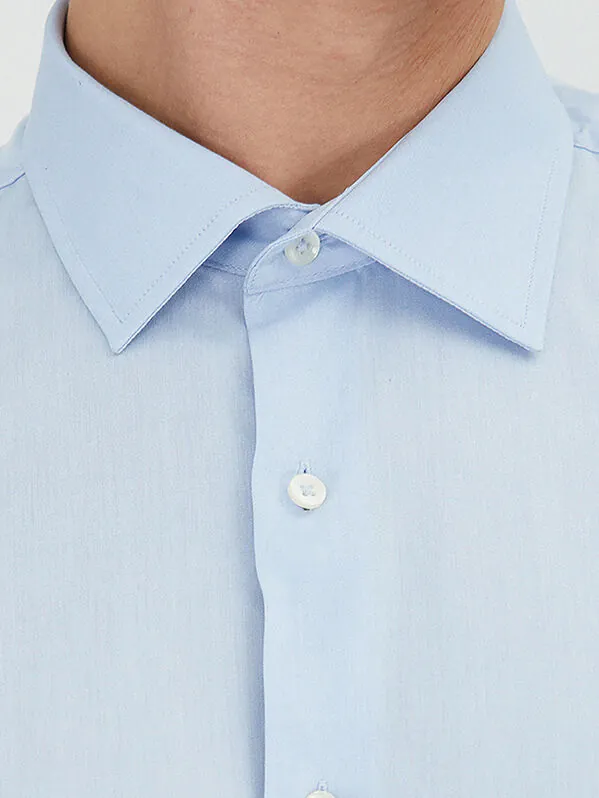 Dark Blue Regular Fit Weaving Classical Cotton Blended Shirt - 3