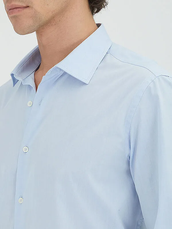 Dark Blue Regular Fit Weaving Classical Cotton Blended Shirt - 4