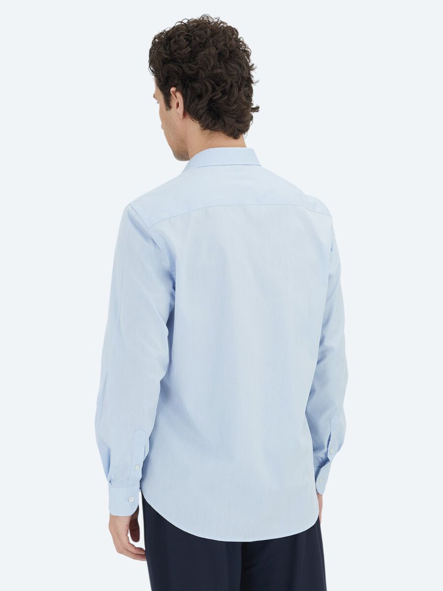 Dark Blue Regular Fit Weaving Classical Cotton Blended Shirt - 5