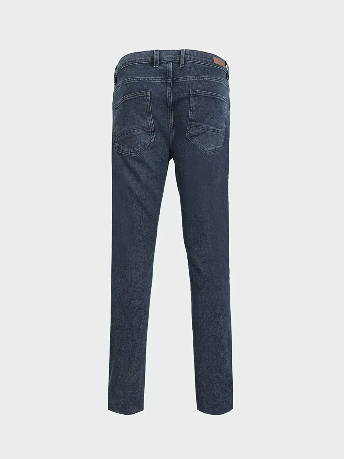 Dark Blue Slim Fit Denim Cotton Blended Trousers - 6