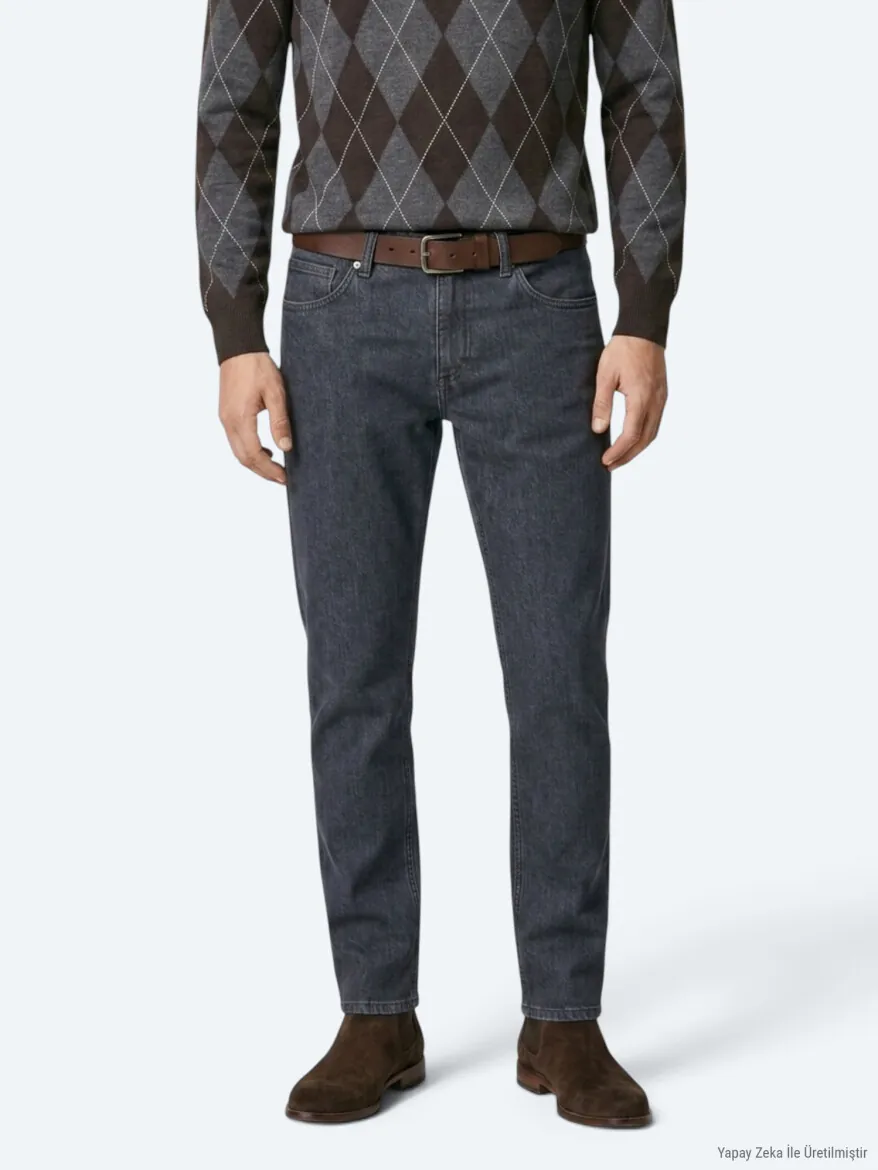 Dark Blue Slim Fit Denim Cotton Blended Trousers - 3