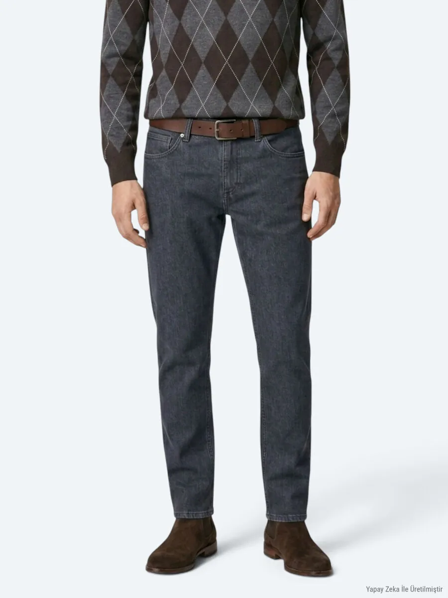 Dark Blue Slim Fit Denim Cotton Blended Trousers - 3