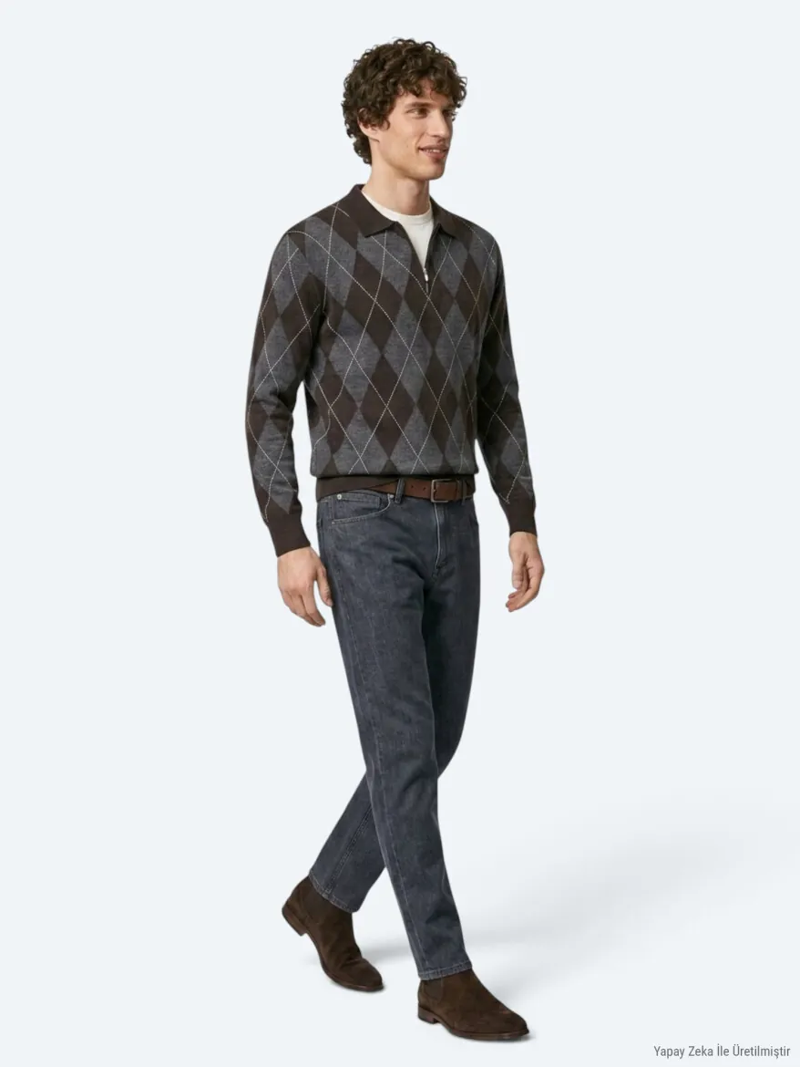 Dark Blue Slim Fit Denim Cotton Blended Trousers - 5