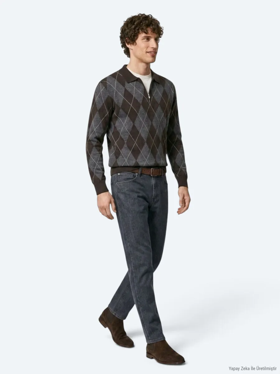Dark Blue Slim Fit Denim Cotton Blended Trousers - 5