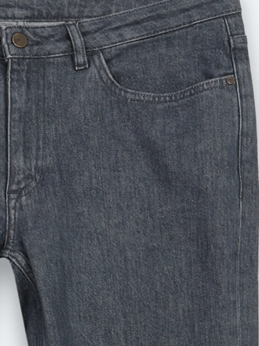 Dark Blue Slim Fit Denim Cotton Blended Trousers - 8