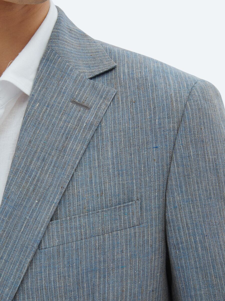 Dark Blue Striped Modern Fit 100% Linen Suit - 5