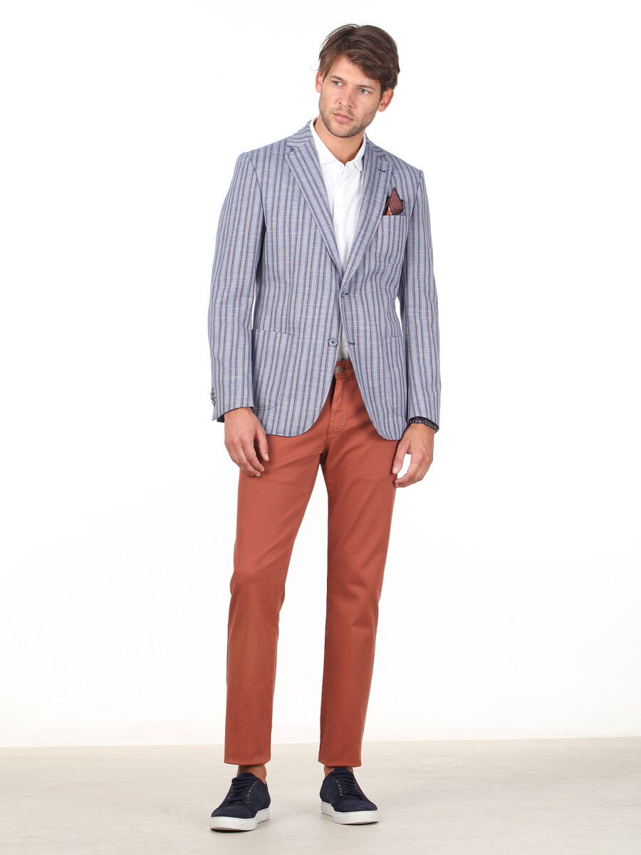 Dark Blue Striped Modern Fit Jacket - 3