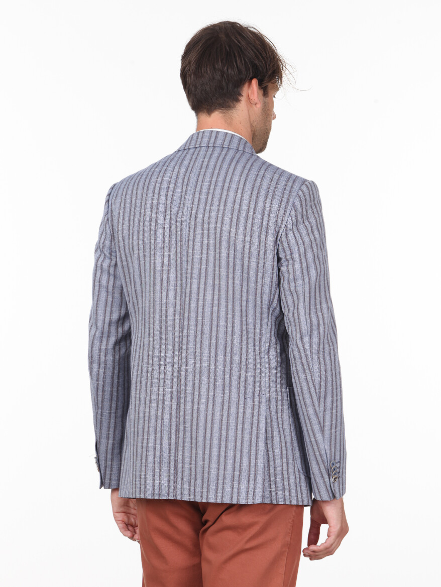 Dark Blue Striped Modern Fit Jacket - 4
