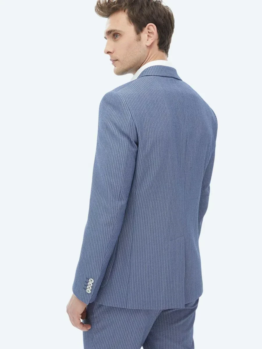 Dark Blue Striped Modern Fit Suit - 12