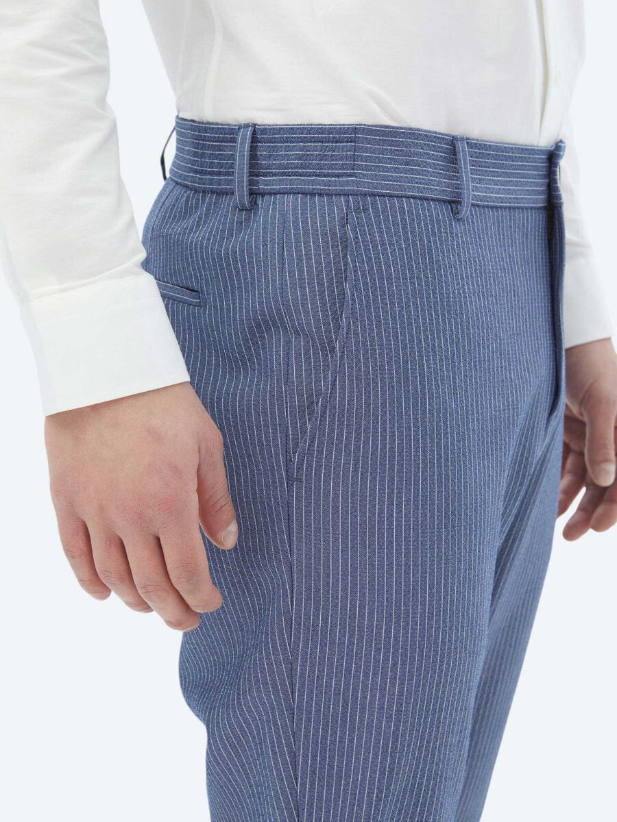 Dark Blue Striped Modern Fit Suit - 10