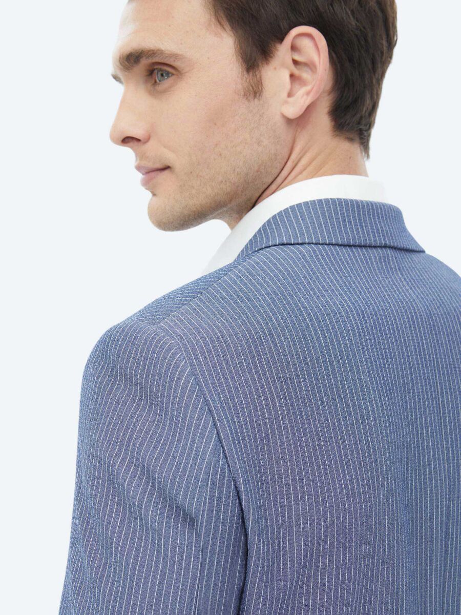 Dark Blue Striped Modern Fit Suit - 11
