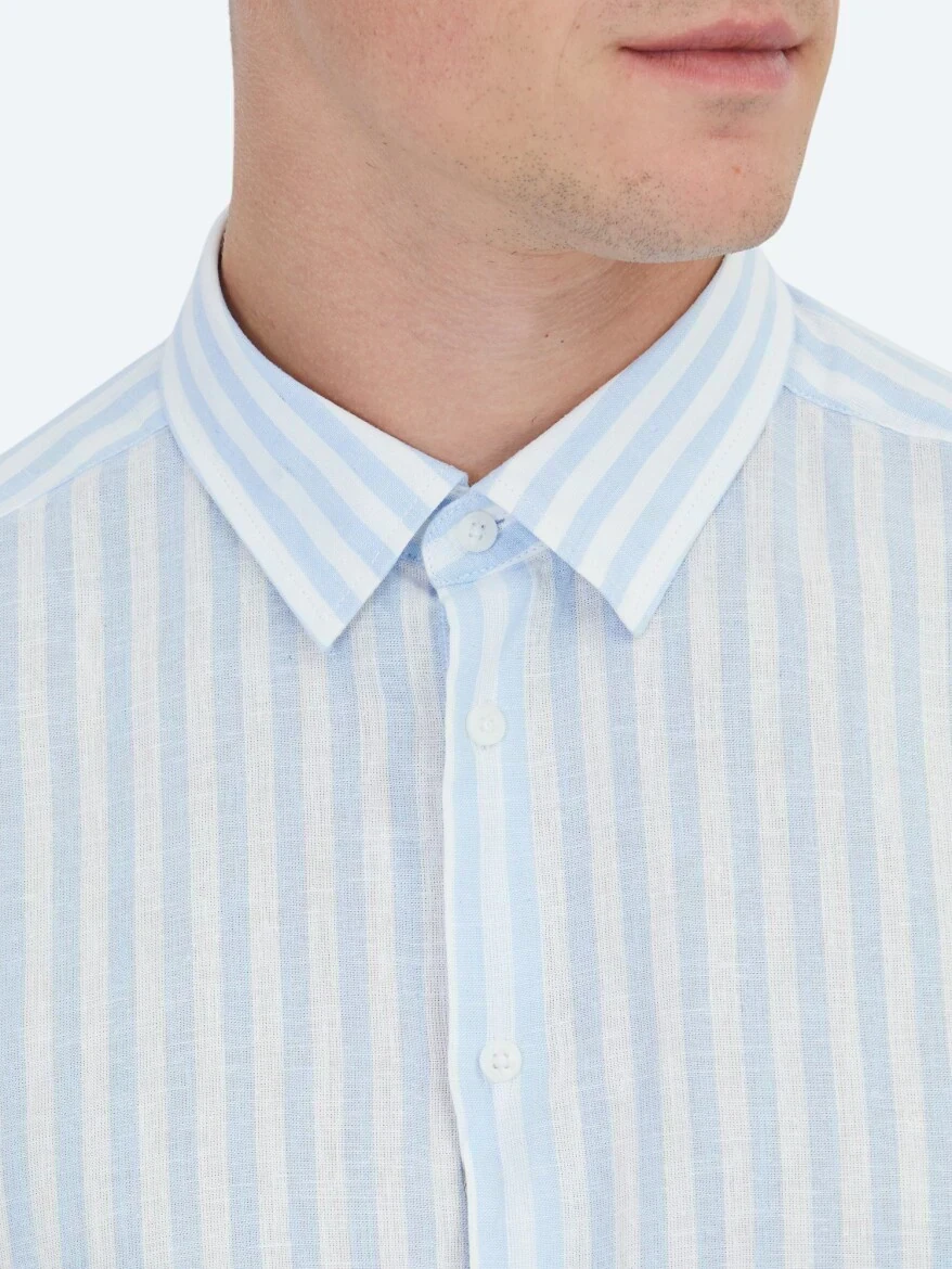 Dark Blue Striped Regular Fit Weaving Casual Cotton Blended Shirt - 4