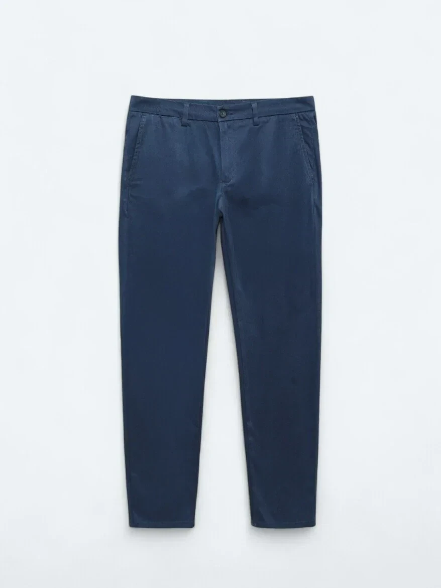 Dark Blue Weaving Regular Fit Casual Cotton Blended Trousers - 6