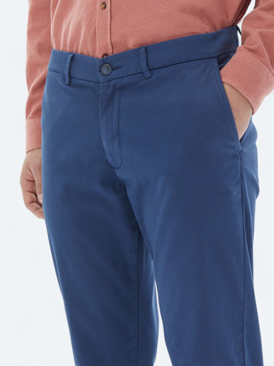 Dark Blue Weaving Regular Fit Casual Cotton Blended Trousers - 3