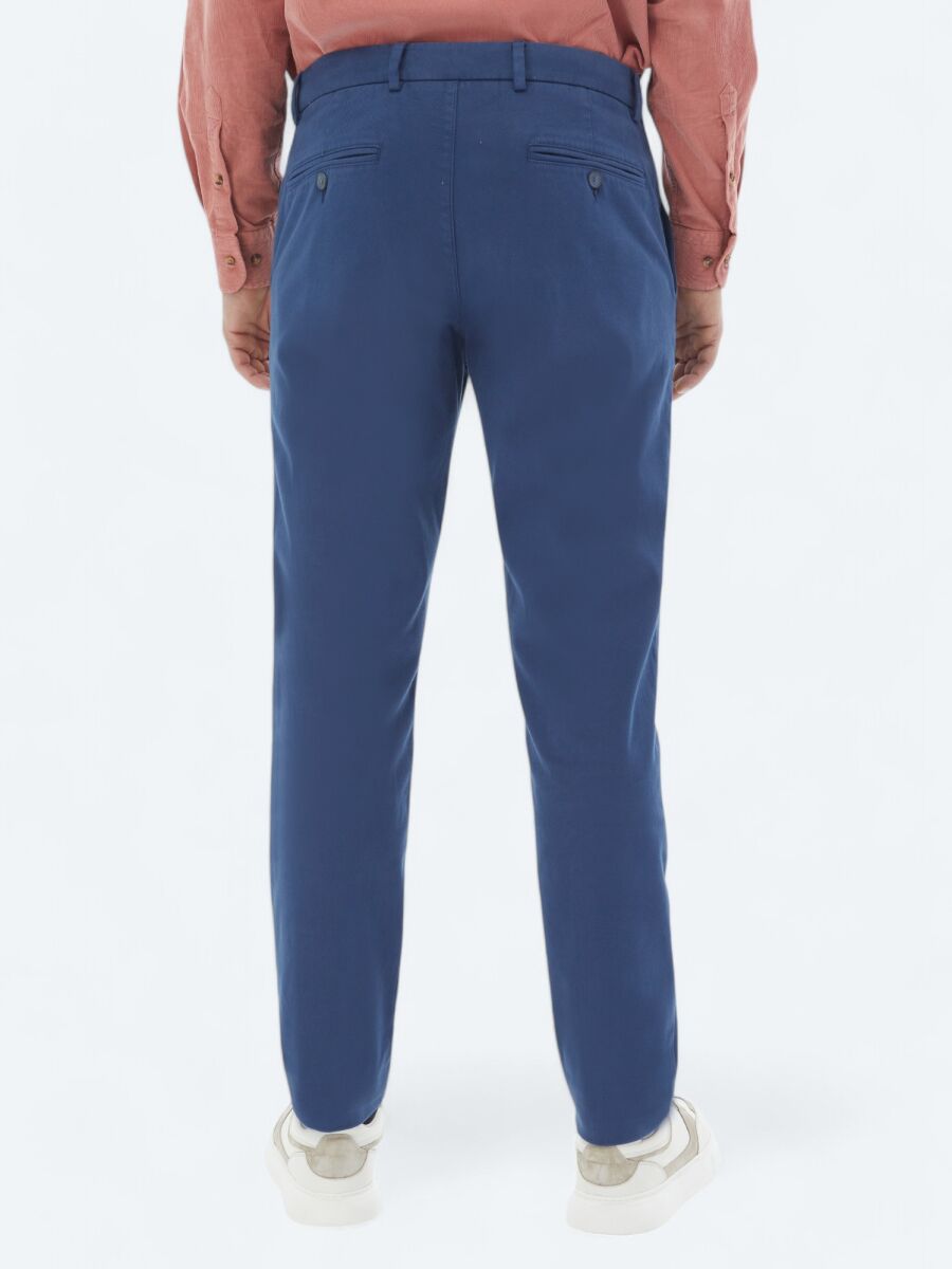 Dark Blue Weaving Regular Fit Casual Cotton Blended Trousers - 5