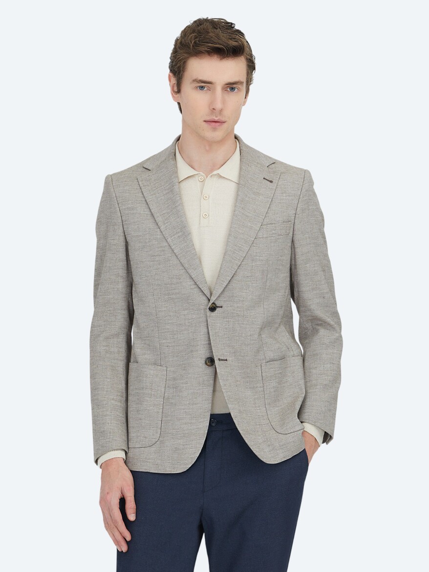 Dark Brown Patterned Modern Fit Wool Blended Jacket - 2