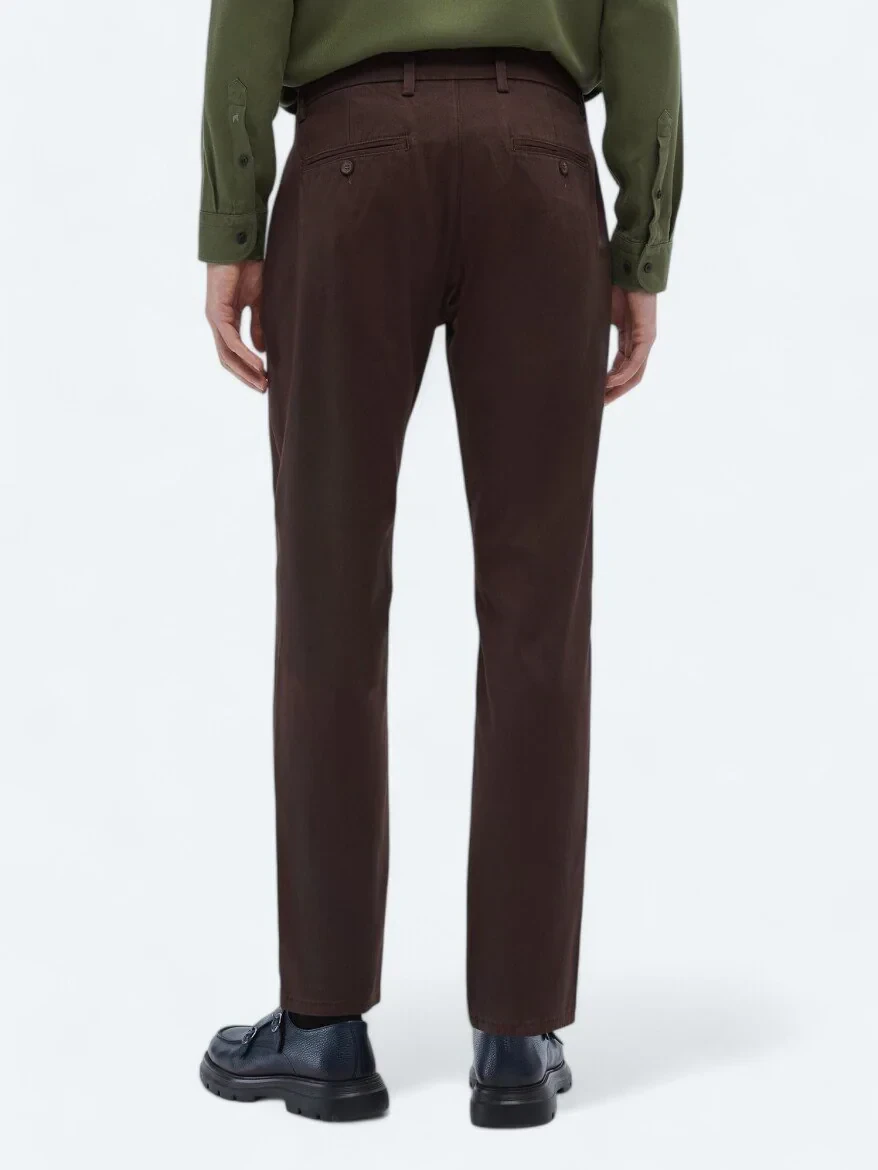 Dark Brown Weaving Regular Fit Casual Cotton Blended Trousers - 4