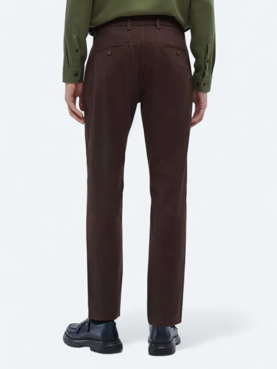 Dark Brown Weaving Regular Fit Casual Cotton Blended Trousers - 4