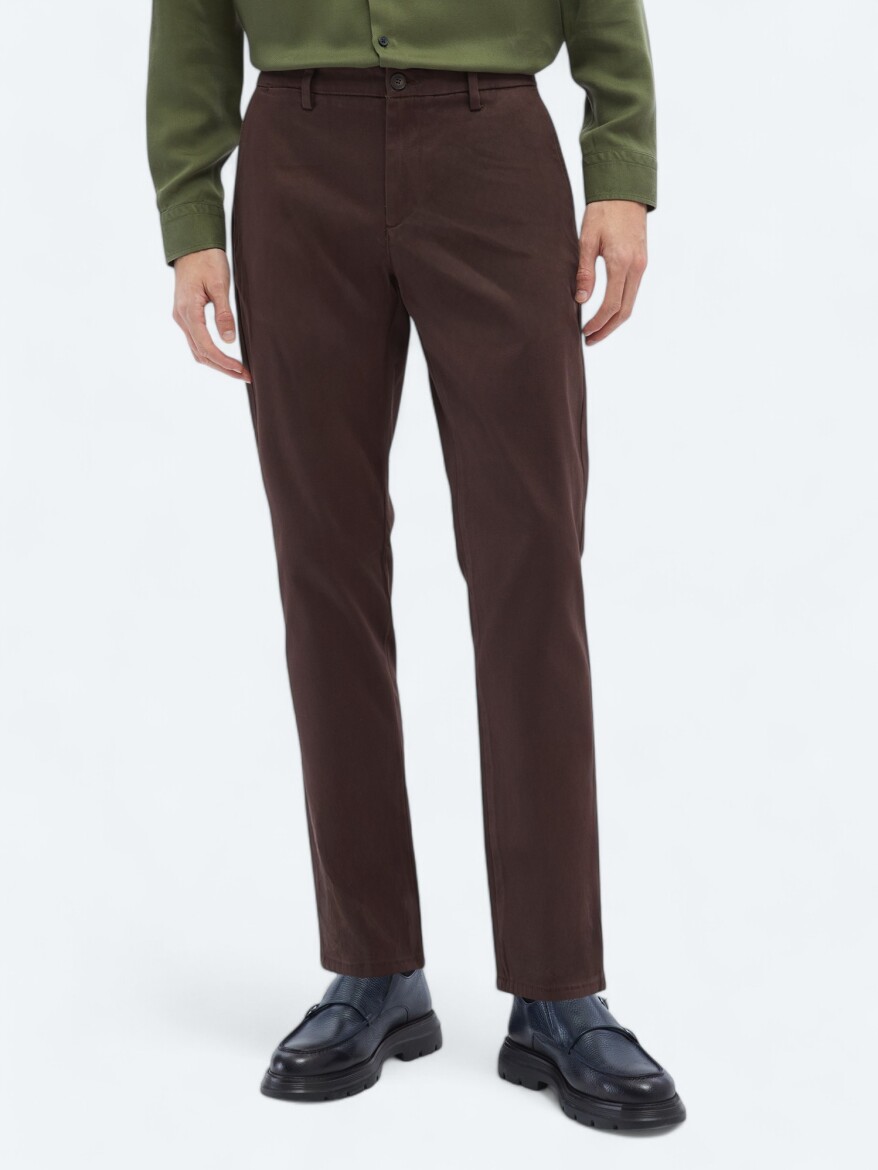 Dark Brown Weaving Regular Fit Casual Cotton Blended Trousers - KİP