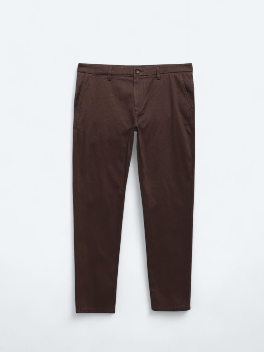 Dark Brown Weaving Regular Fit Casual Cotton Blended Trousers - 5