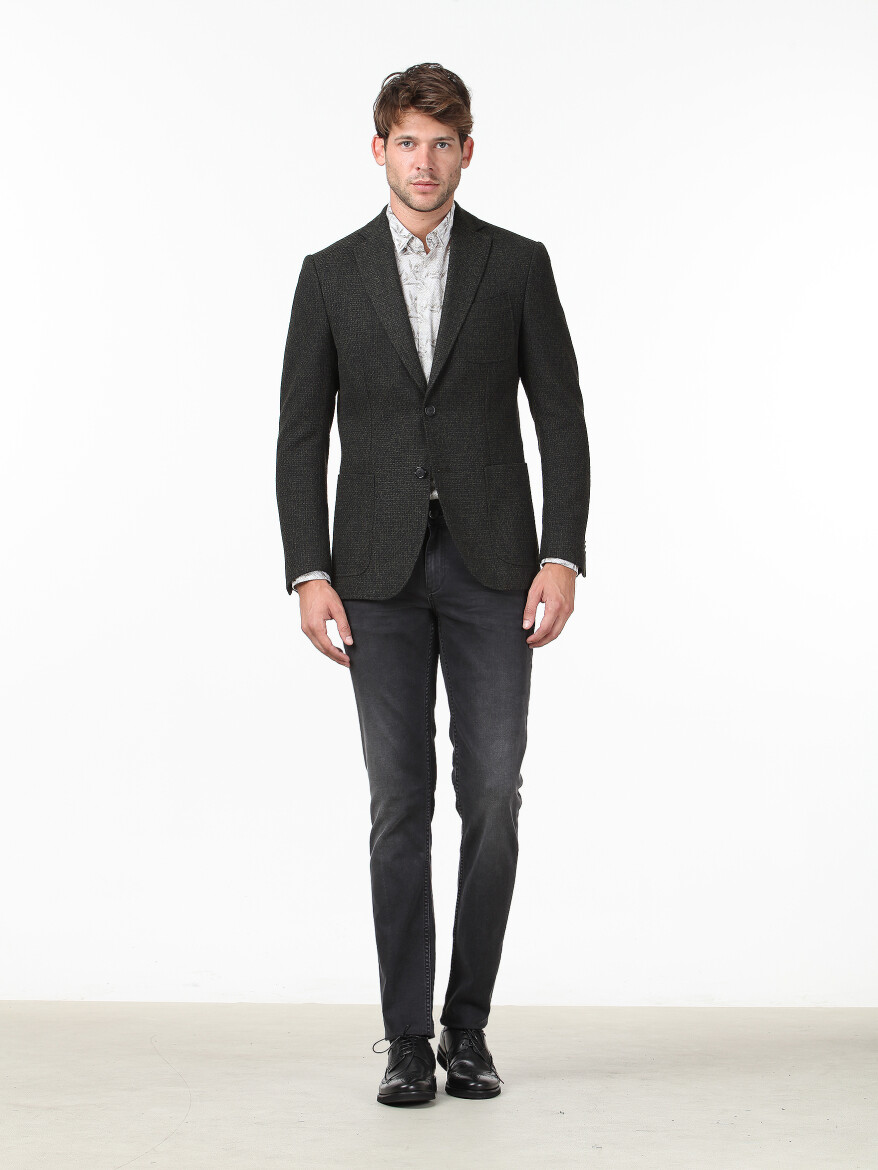 Dark Green Micro Modern Fit Cotton Blended Jacket - 2