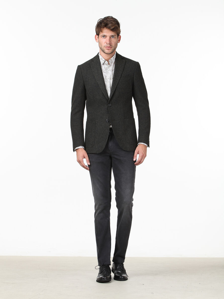 Dark Green Micro Modern Fit Cotton Blended Jacket - 2