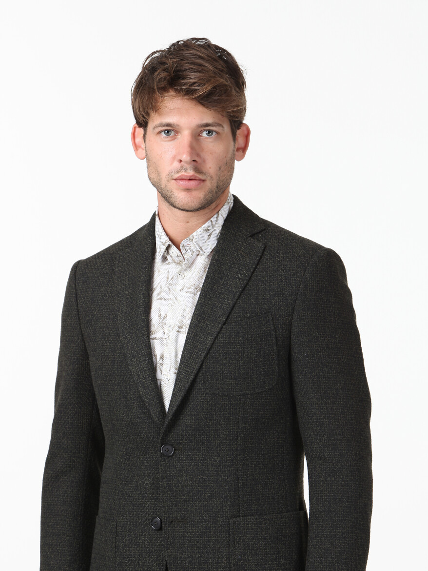 Dark Green Micro Modern Fit Cotton Blended Jacket - 3