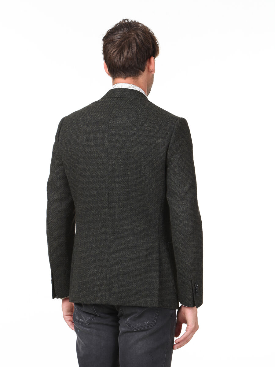 Dark Green Micro Modern Fit Cotton Blended Jacket - 4