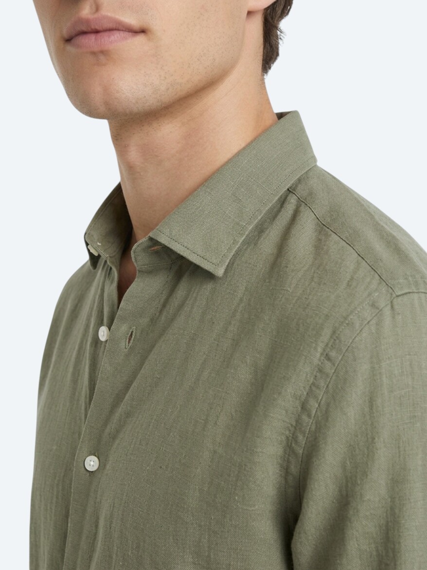 Dark Green Plain Regular Fit Long Weaving Casual Cotton Blended Shirt - 3