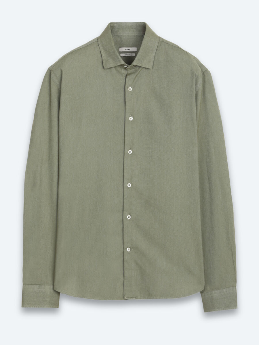 Dark Green Plain Regular Fit Long Weaving Casual Cotton Blended Shirt - 6