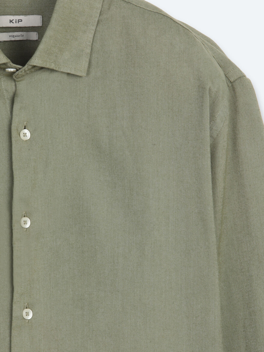 Dark Green Plain Regular Fit Long Weaving Casual Cotton Blended Shirt - 7