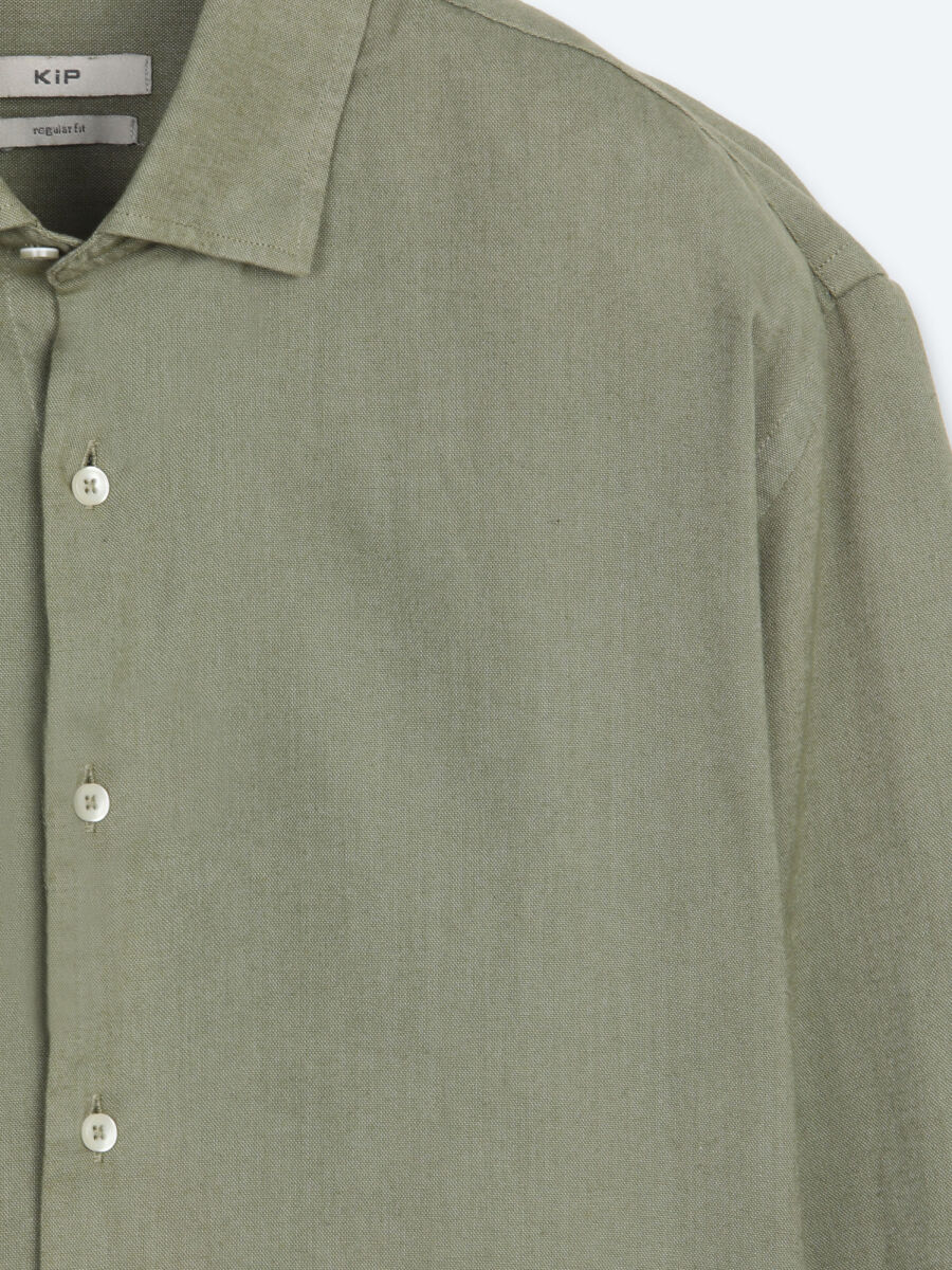 Dark Green Plain Regular Fit Long Weaving Casual Cotton Blended Shirt - 7
